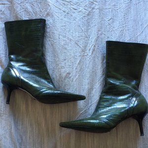 Kenneth Cole Forest Green Leather Snakeskin Boots